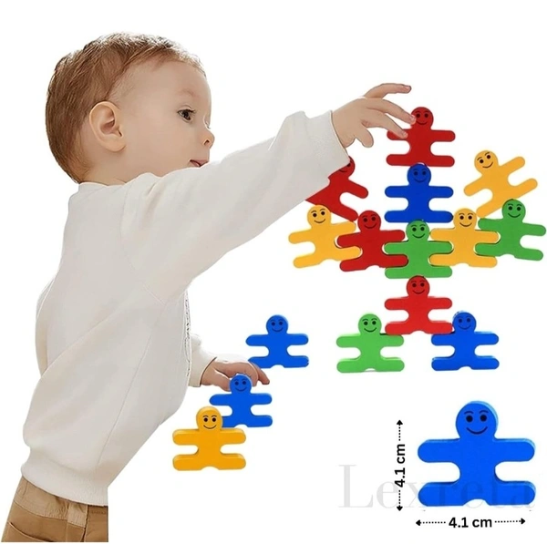 Wooden Balancing and Stacking Human Shape Puzzle Blocks Toy for Kids - 16 Pcs - Free Size, 10x10x10