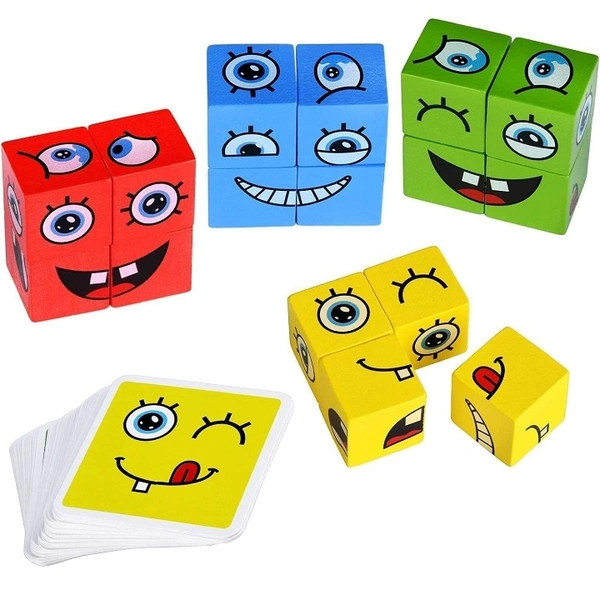 Wooden Emoji Cube face Changing Game for Kids | Expressions Matching Block Puzzle Toy, Preschool Educational Learning Memory Building Board Games Jigsaw Indoor Outdoor Activities game for Boys ,Girls ,Adults etc. Age Above 3+ Years (EMOJI CUBE) - Free Size, 10x10x10