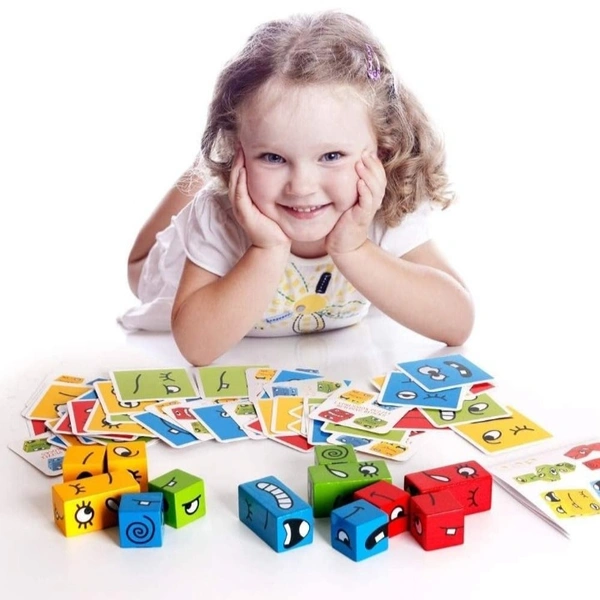Wooden Emoji Cube face Changing Game for Kids | Expressions Matching Block Puzzle Toy, Preschool Educational Learning Memory Building Board Games Jigsaw Indoor Outdoor Activities game for Boys ,Girls ,Adults etc. Age Above 3+ Years (EMOJI CUBE) - Free Size, 10x10x10