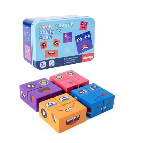 Wooden Emoji Cube face Changing Game for Kids | Expressions Matching Block Puzzle Toy, Preschool Educational Learning Memory Building Board Games Jigsaw Indoor Outdoor Activities game for Boys ,Girls ,Adults etc. Age Above 3+ Years (EMOJI CUBE) - Free Size, 10x10x10