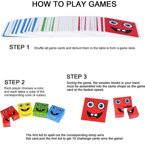 Wooden Emoji Cube face Changing Game for Kids | Expressions Matching Block Puzzle Toy, Preschool Educational Learning Memory Building Board Games Jigsaw Indoor Outdoor Activities game for Boys ,Girls ,Adults etc. Age Above 3+ Years (EMOJI CUBE) - Free Size, 10x10x10