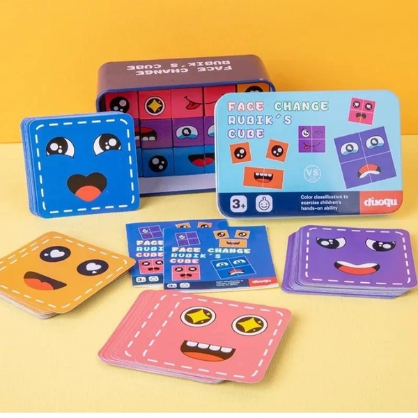Wooden Emoji Cube face Changing Game for Kids | Expressions Matching Block Puzzle Toy, Preschool Educational Learning Memory Building Board Games Jigsaw Indoor Outdoor Activities game for Boys ,Girls ,Adults etc. Age Above 3+ Years (EMOJI CUBE) - Free Size, 10x10x10