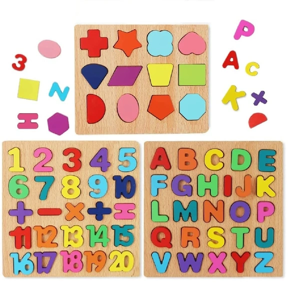 Wooden Learning Educational Board for Kids, Puzzle Toys for 2 Years Old Boys & Girls (Alphabets, Numbers & Shapes) (ABC, Numbers & Shapes) - Free Size, 20x20x5