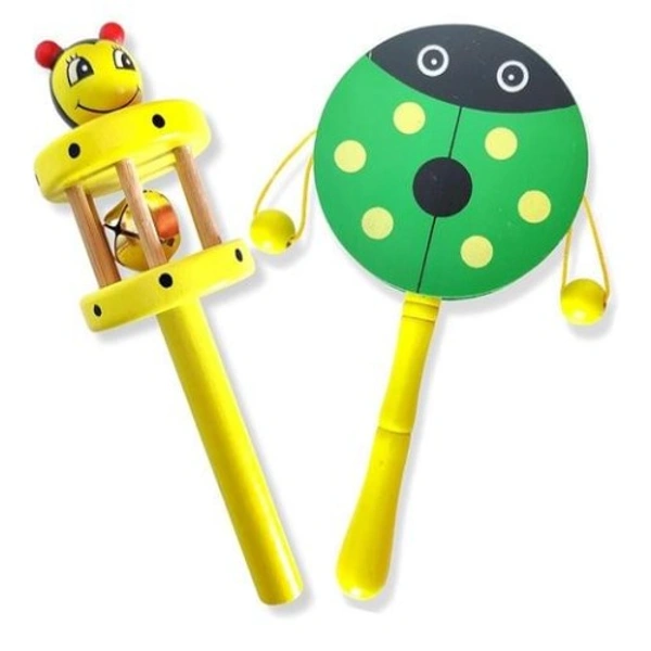 Wooden Handmade Baby Rattles Pack of 2 Cage Rattle and Plate Rattle Eco Friendly Rattles - 10x15x10