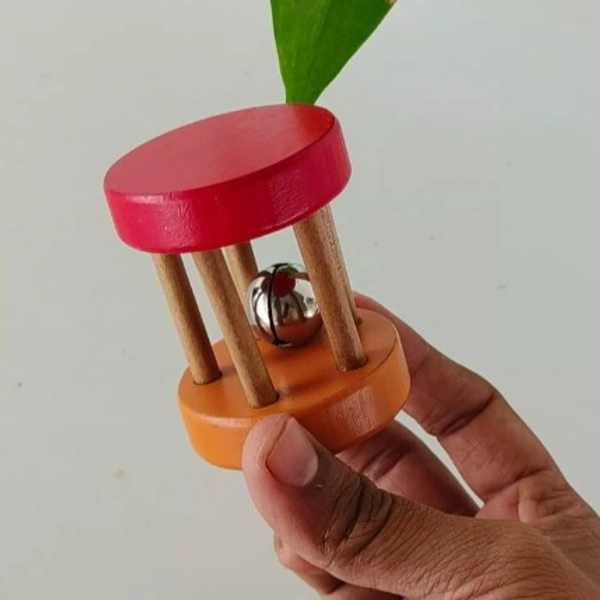 Wooden Cage Rattle For Kids and Infants Pack of 1pcs Handmade Wooden Toy For Just Born Baby - 10x10x10
