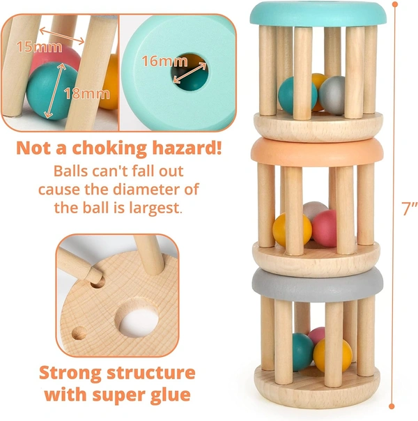 Wooden Cage Rattle For Kids and Infants Pack of 1pcs Handmade Wooden Toy For Just Born Baby - 10x10x10