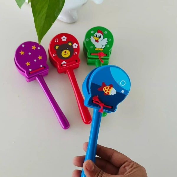 Natural Wooden Cartoon Long Handle Castanet Clapper Toy For Children Percussion Toy Pack of 1pcs - 10x10x10