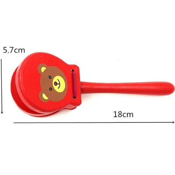 Natural Wooden Cartoon Long Handle Castanet Clapper Toy For Children Percussion Toy Pack of 1pcs - 10x10x10