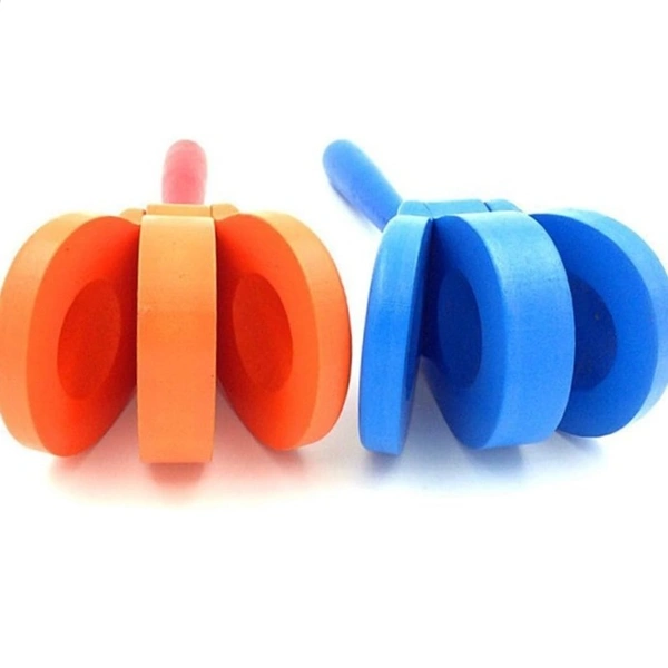 Natural Wooden Cartoon Long Handle Castanet Clapper Toy For Children Percussion Toy Pack of 1pcs - 10x10x10