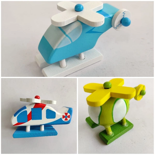 Wooden Miniature Helicopter Pack of 3pcs Light Weighted Wooden Miniature Toys For Kids Entertainment Helicopter Toy - 10x10x10