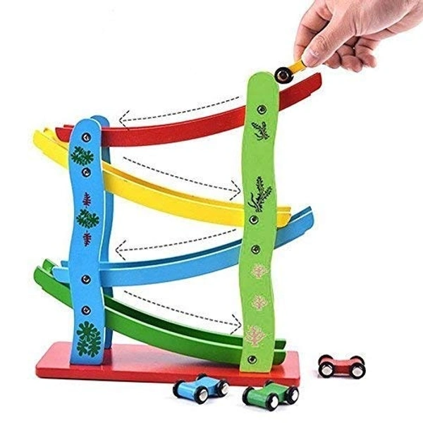 Wooden Car Ramps Race - 4 Level Toy Car Ramp Race Track Includes 4 Wooden Toy Cars - My First Baby Toys - Toddler Race Car Ramp Toy Set is A Great Gift for Boys and Girls - 15x20x20