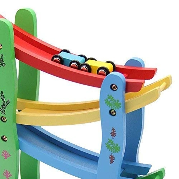 Wooden Car Ramps Race - 4 Level Toy Car Ramp Race Track Includes 4 Wooden Toy Cars - My First Baby Toys - Toddler Race Car Ramp Toy Set is A Great Gift for Boys and Girls - 15x20x20