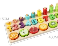 Wooden Fruit Cutting Blocks Puzzle Board Set for Toddler Preschool Kids, Numbers Matching Digit AI Shape Color Match Early Education Math Shapes Puzzle for Babies Toys - 20x40x10