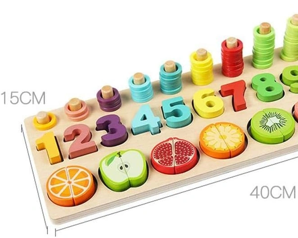 Wooden Fruit Cutting Blocks Puzzle Board Set for Toddler Preschool Kids, Numbers Matching Digit AI Shape Color Match Early Education Math Shapes Puzzle for Babies Toys - 20x40x10