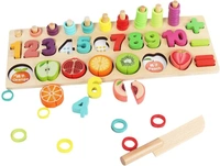 Wooden Fruit Cutting Blocks Puzzle Board Set for Toddler Preschool Kids, Numbers Matching Digit AI Shape Color Match Early Education Math Shapes Puzzle for Babies Toys - 20x40x10