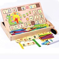 Wooden 2 in 1 Multi Functional Digital Computing Learning Blocks Box with Writing Board ,Sticks, Chalks,Clock Educational Toy for Kids Numbers Learning Toy for Boys, Girls & Children - 20x20x5