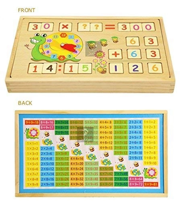 Wooden 2 in 1 Multi Functional Digital Computing Learning Blocks Box with Writing Board ,Sticks, Chalks,Clock Educational Toy for Kids Numbers Learning Toy for Boys, Girls & Children - 20x20x5