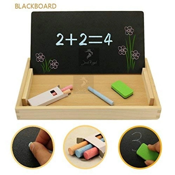Wooden 2 in 1 Multi Functional Digital Computing Learning Blocks Box with Writing Board ,Sticks, Chalks,Clock Educational Toy for Kids Numbers Learning Toy for Boys, Girls & Children - 20x20x5