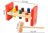 Pounding Bench Wooden Toy with Mallet, hammering Punch and Drop Instruments (Hammer Bench), 6 Peg Toy Pounding Bench Hammering Toy Set - 10x15x10