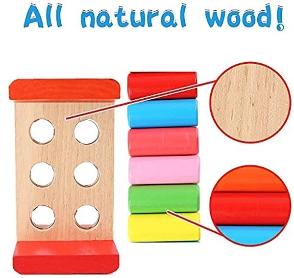 Pounding Bench Wooden Toy with Mallet, hammering Punch and Drop Instruments (Hammer Bench), 6 Peg Toy Pounding Bench Hammering Toy Set - 10x15x10