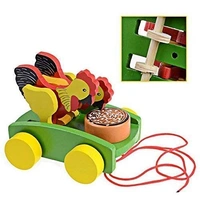Wooden Musical Pull Along Toy Cute Chicken Drumming Pull Along Car with Attached String Pack of 1 - 10x10x10