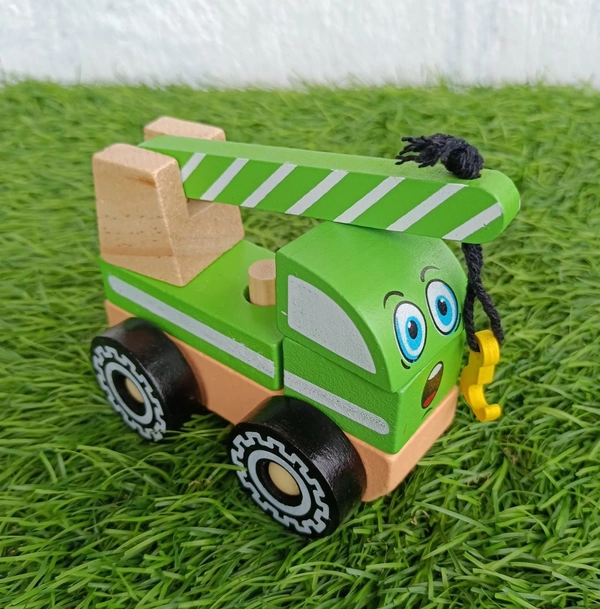 Wooden Construction Toy Crane Includes 5 Body Parts, 4 Screws and 4 Wheels, Construction Toys for Kids - 10x10x10