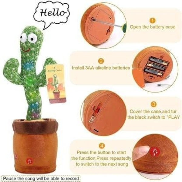 Cactus Talking Toy Dancing Cactus Repeats What You Say,Electronic Plush Toy with Lighting,Singing Cactus, Singing Cactus Toy (120 Cheery Songs Included) - 10x15x10