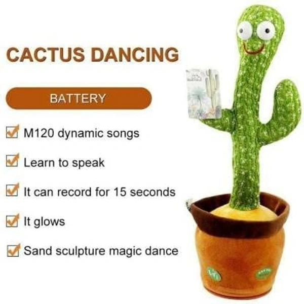 Cactus Talking Toy Dancing Cactus Repeats What You Say,Electronic Plush Toy with Lighting,Singing Cactus, Singing Cactus Toy (120 Cheery Songs Included) - 10x15x10