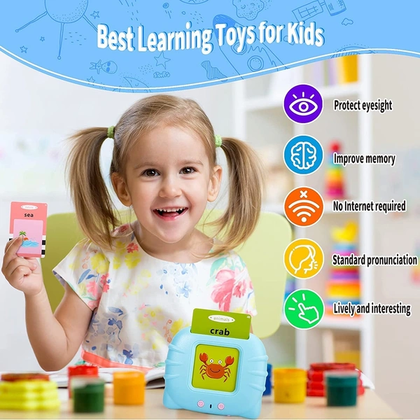 Talking Baby Flash Cards Educational Toys for 2 3 4 Years Old, Learning Resource Electronic Interactive Toys for 2-4 Year Old Boys Girls Toddlers Kids Birthday Gifts Ages 2 3 4 5 - 10x10x10