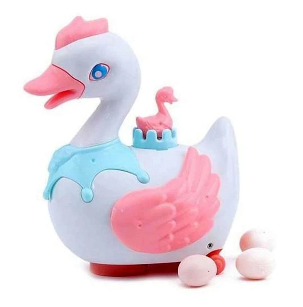 Battery Operated Bump and Go Walking Swan Eggs Laying Swan Cygnet Toy with Lights Sound Music for Kids Boys Girls Egg Duck Toy - 10x20x5