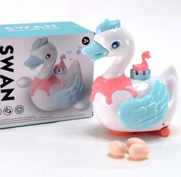 Battery Operated Bump and Go Walking Swan Eggs Laying Swan Cygnet Toy with Lights Sound Music for Kids Boys Girls Egg Duck Toy - 10x20x5