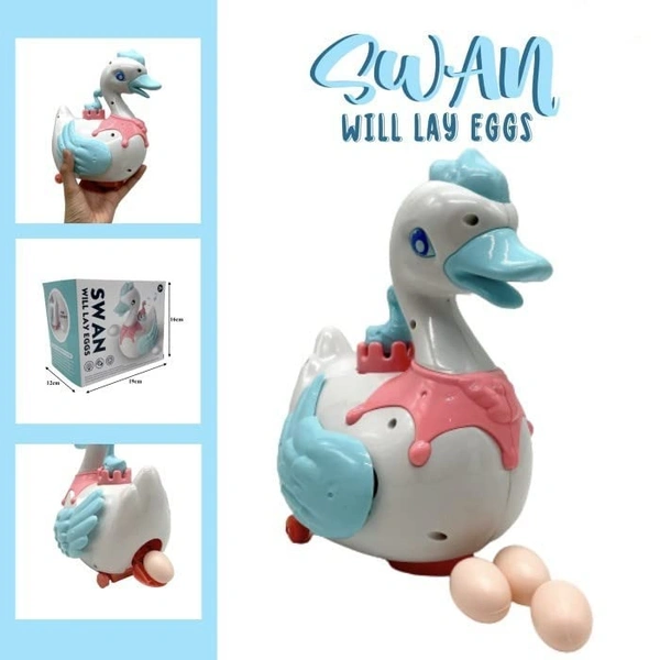 Battery Operated Bump and Go Walking Swan Eggs Laying Swan Cygnet Toy with Lights Sound Music for Kids Boys Girls Egg Duck Toy - 10x20x5