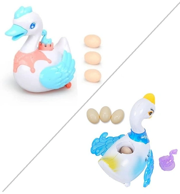 Battery Operated Bump and Go Walking Swan Eggs Laying Swan Cygnet Toy with Lights Sound Music for Kids Boys Girls Egg Duck Toy - 10x20x5