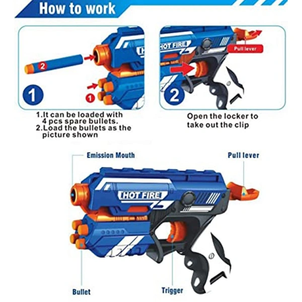 Fire Dart Gun Toy with 10 Safe Soft Foam Bullet for Target Shooting Fun Activity Battle Fight Indoor & Outdoor Game Best Birthday Gift for Children Kids Boys & Girls. - 10x15x10