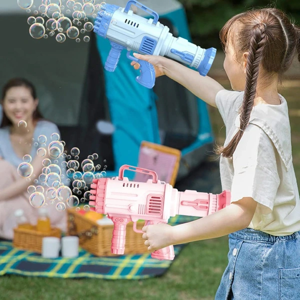 Electric Gatling bubble Gun for Kids with Soap Solution Indoor and Outdoor Toys for Toddlers Bubble Launcher Machine for Girls and Boys - 10x20x10