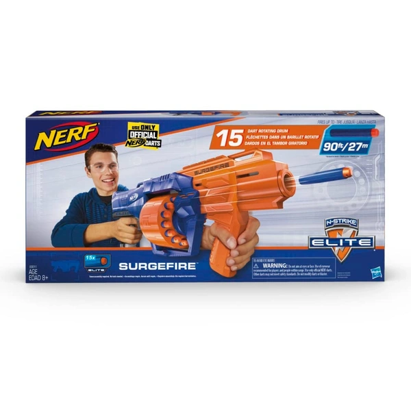Surgefire Elite Blaster 15-Dart Rotating Drum, Slam Fire, Includes 15 Official Elite Darts for Children, Teens, Adults, Multicolor - 20x15x20