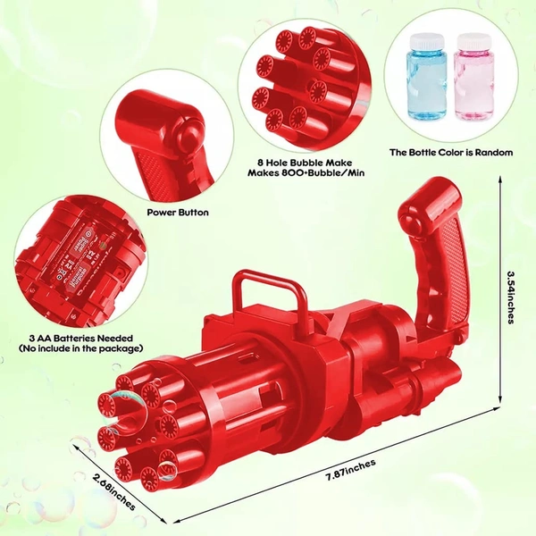 8 Hole Electric Gatling Bubble Gun for Kids with Soap Solution Indoor and Outdoor Toys for Toddlers Bubble Launcher Machine for Girls and Boys - 10x10x10