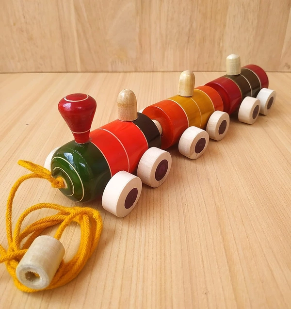 Pull Along Toy Wooden Train for 12 Months & Above Kids, Toddlers, Infant & Preschool Toys - Multicolor - with Attached String- Encourage Walking, Develops Gross Motor Skills - 10x20x10