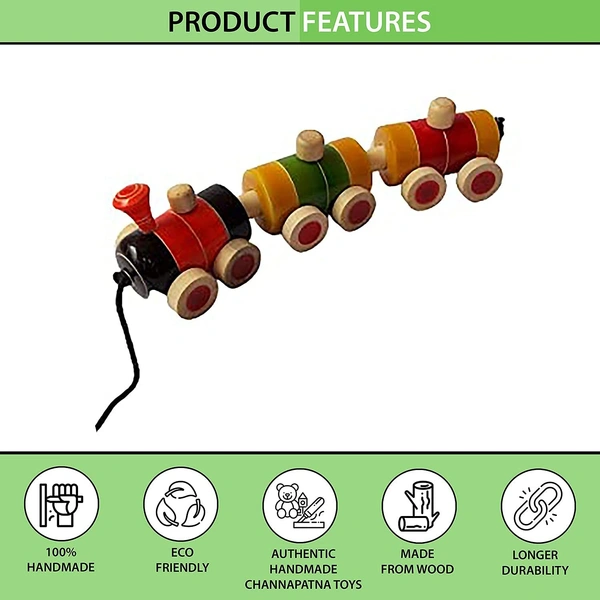 Pull Along Toy Wooden Train for 12 Months & Above Kids, Toddlers, Infant & Preschool Toys - Multicolor - with Attached String- Encourage Walking, Develops Gross Motor Skills - 10x20x10