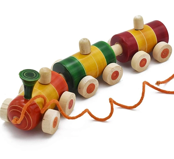 Pull Along Toy Wooden Train for 12 Months & Above Kids, Toddlers, Infant & Preschool Toys - Multicolor - with Attached String- Encourage Walking, Develops Gross Motor Skills - 10x20x10