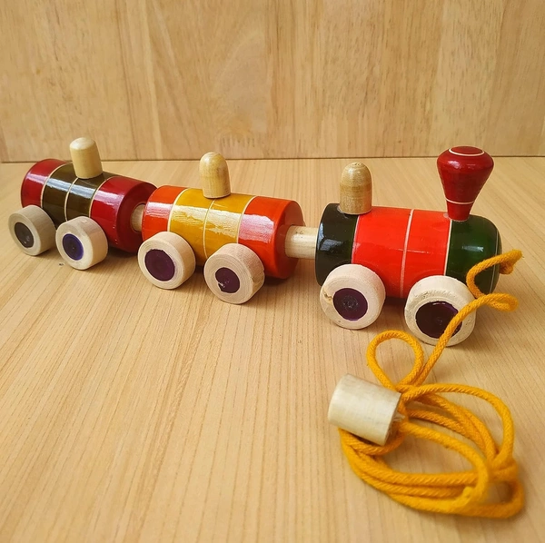 Pull Along Toy Wooden Train for 12 Months & Above Kids, Toddlers, Infant & Preschool Toys - Multicolor - with Attached String- Encourage Walking, Develops Gross Motor Skills - 10x20x10