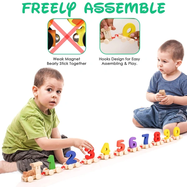 Handicraft Wooden Digits 0 to 9 Number Train | Digits Number 0 to 9 Wooden Toy Train for Early Educational Kids - 10x10x10