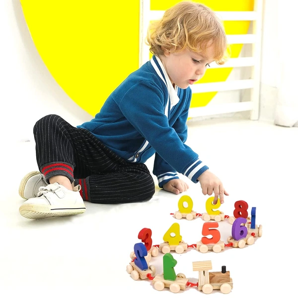 Handicraft Wooden Digits 0 to 9 Number Train | Digits Number 0 to 9 Wooden Toy Train for Early Educational Kids - 10x10x10