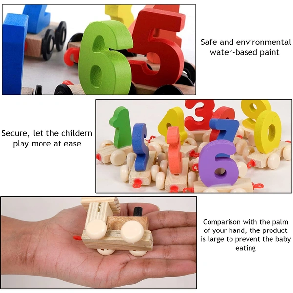 Handicraft Wooden Digits 0 to 9 Number Train | Digits Number 0 to 9 Wooden Toy Train for Early Educational Kids - 10x10x10