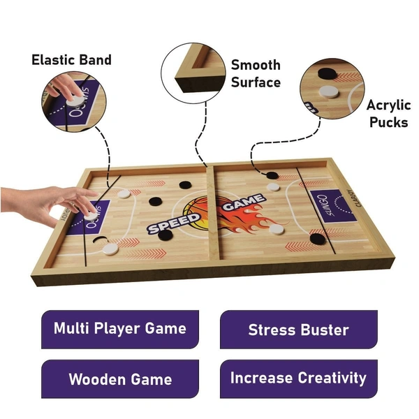 Fastest Finger First Board Games for Adults & Kids Wooden String Hockey Game Sling Puck Board Hockey Toy Perfect for Family Entertainment, Birthday Party, Christmas Gift - 10x15x5