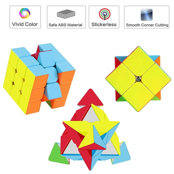 Rubik's Cube Combo Set Of 2X2 3X3 And Pyramid Triangle High Speed Stickerless Magic Cube Puzzle, Kids and Professionals - 10x10x10