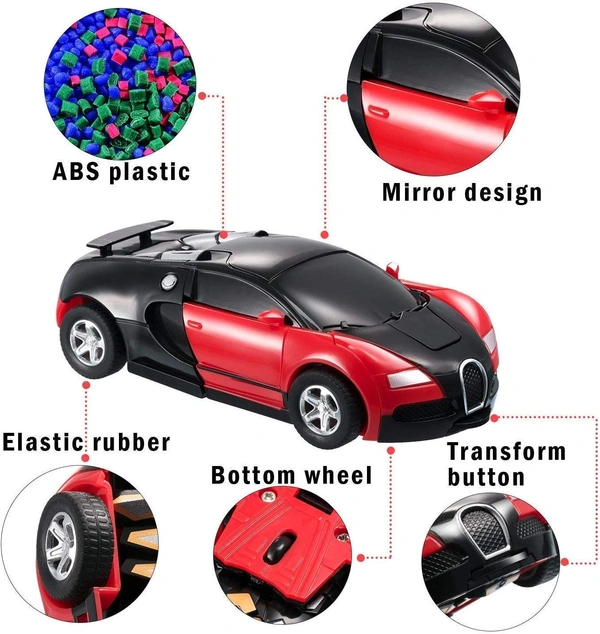 Battery Operated Converting Car to Robot, Robot to Car Automatically, Robot Toy, with Light and Sound for Kids Indoor and Outdoor 3 Year, Pack of 1, Red - 10x20x10