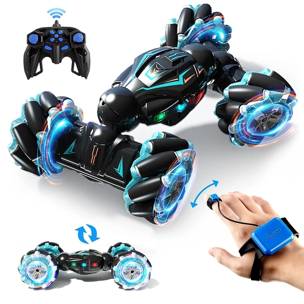 RC Stunt Car, 2.4GHz 4WD Remote Control Gesture Sensor Toy , Double Sided Rotating Off Road Vehicle 360° Flips with Lights Music, for Boys & Girls Birthday - 20x20x15