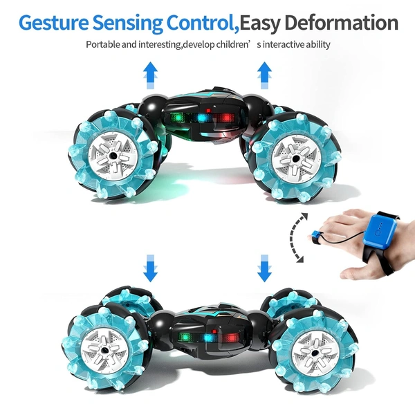 RC Stunt Car, 2.4GHz 4WD Remote Control Gesture Sensor Toy , Double Sided Rotating Off Road Vehicle 360° Flips with Lights Music, for Boys & Girls Birthday - 20x20x15