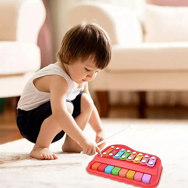 2 in 1 Xylophone Toy (8 Multi-Coloured Key) | Instrumental Baby Piano for Toddlers and Kids | Keyboard Musical Learning - 10x20x10